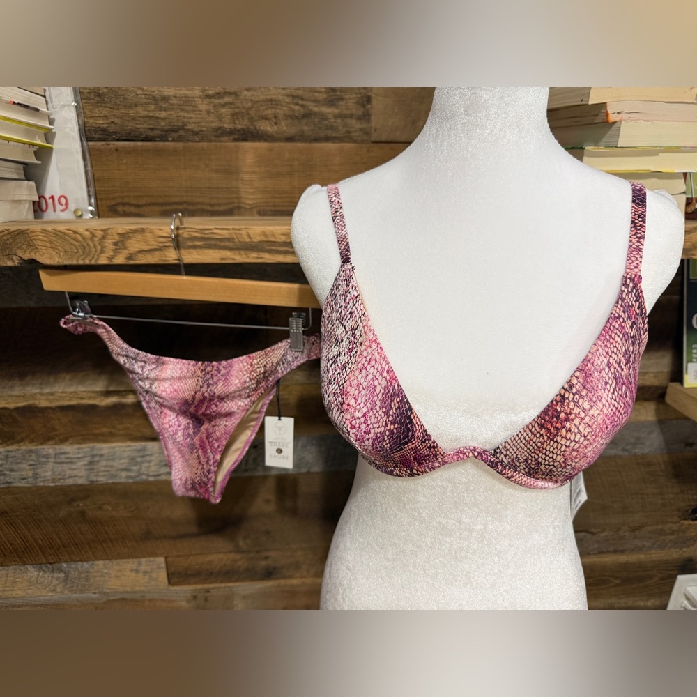 Shade & Shore Pink Snake-Print Bikini Top & Bottom Set
